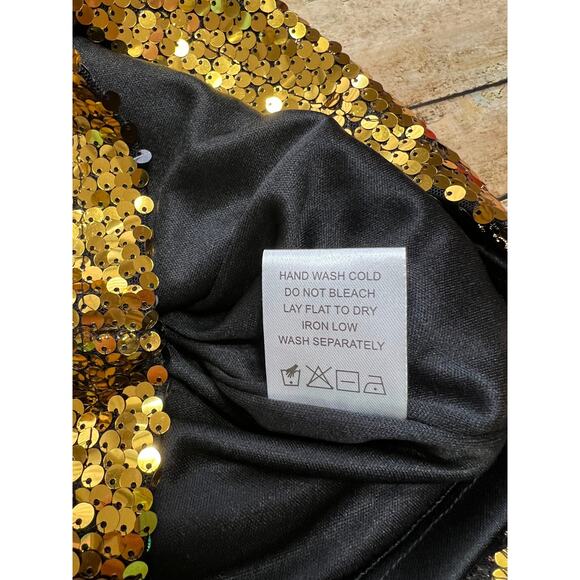 Superdown Belle Gold and Black Sequin One Shoulder Mini Dress XXS - Picture 10 of 10